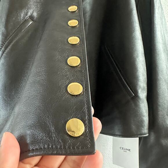 Celine Pure Collar Jacket with Snap Buttons in Soft Lambskin  Size 34 New - Picture 6 of 13